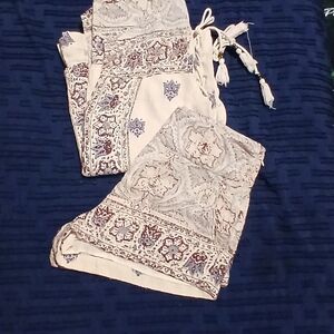 Free People Cream and Brown Patterned Women Shorts With Long Sleeve Top